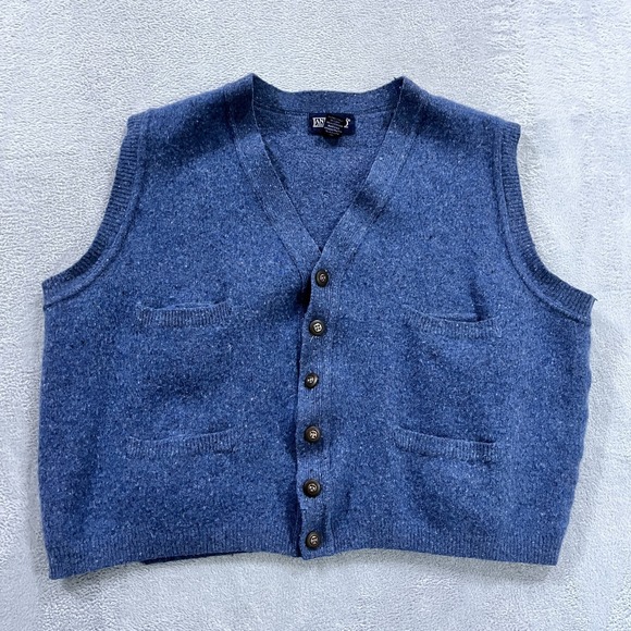 Lands' End Sweater Vest Mens L 42-44 Wool Blue Grandpa Preppy Made In Italy VTG